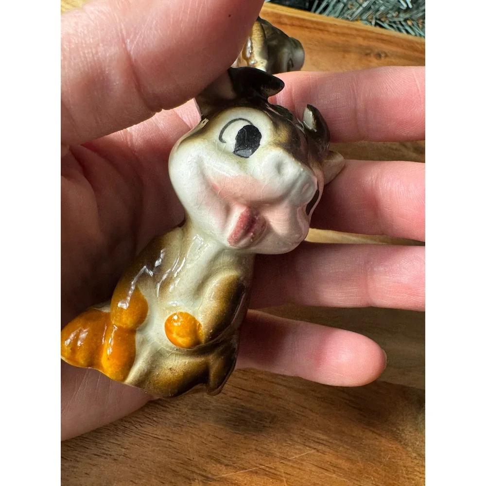 Vintage Cow Salt and Pepper Shakers Set Brown Cream Glossy Kitschy Farmhouse